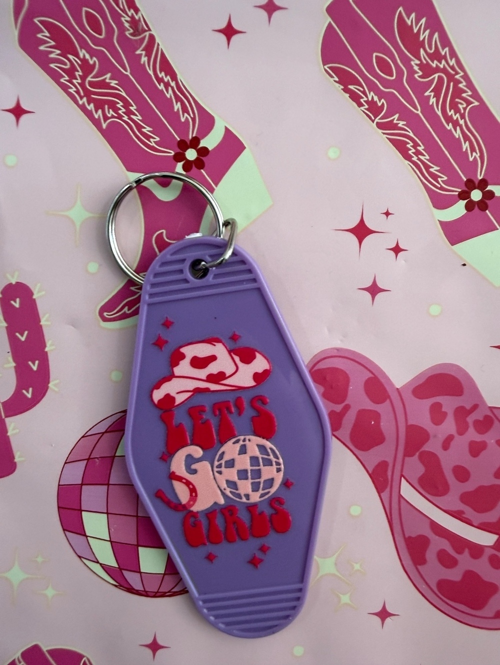 Purple Retro Style 'Let's Go Girls' Keychain